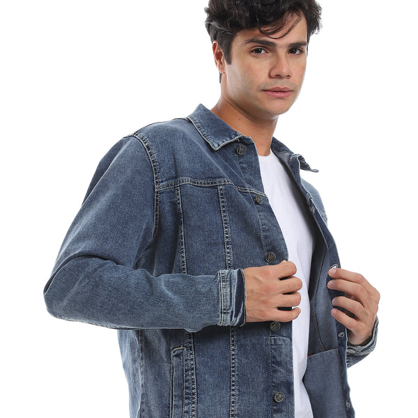 Full Buttoned Casual Denim Jacket -  Blue Jeans