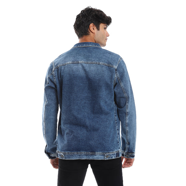 Full Buttoned Casual Denim Jacket -  Meduim Blue