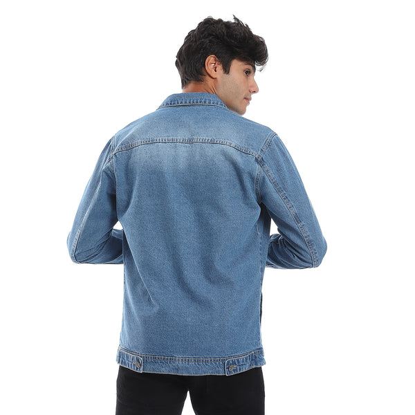 Full Buttoned Casual Denim Jacket -  Light Blue