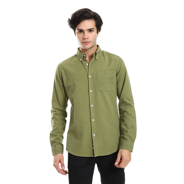 Button Down Collar Long Sleeves Shirt - Jungle Green