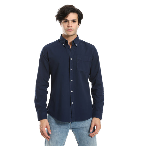 Button Down Collar Long Sleeves Shirt - Navy Blue