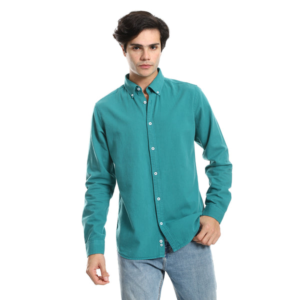 Button Down Collar Long Sleeves Shirt - Teal Blue