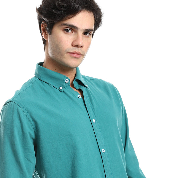 Button Down Collar Long Sleeves Shirt - Teal Blue