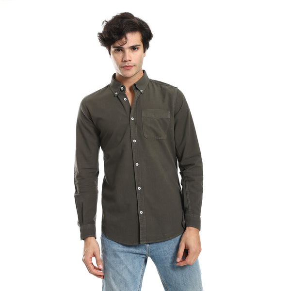Button Down Collar Long Sleeves Shirt - Seaweed Green