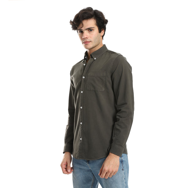 Button Down Collar Long Sleeves Shirt - Seaweed Green