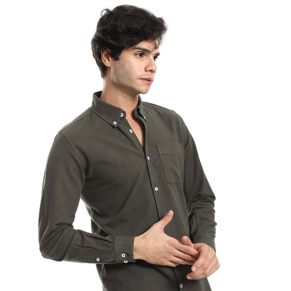 Button Down Collar Long Sleeves Shirt - Seaweed Green