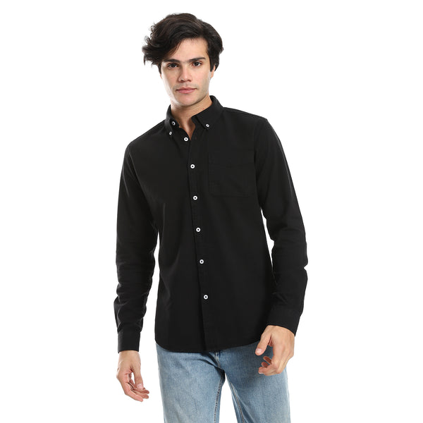 Button Down Collar Long Sleeves Shirt - Black
