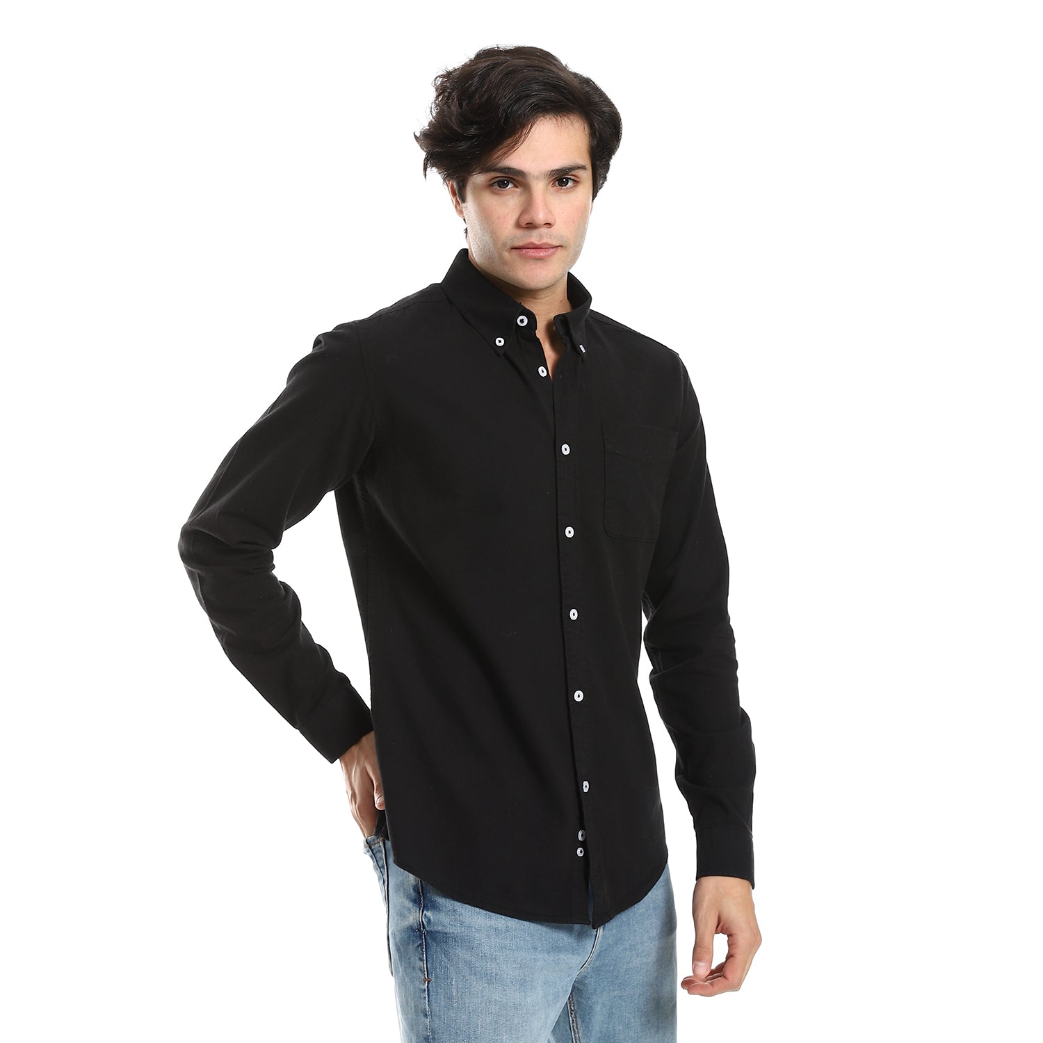 button_down_collar_long_sleeves_shirt_-_black – Andora