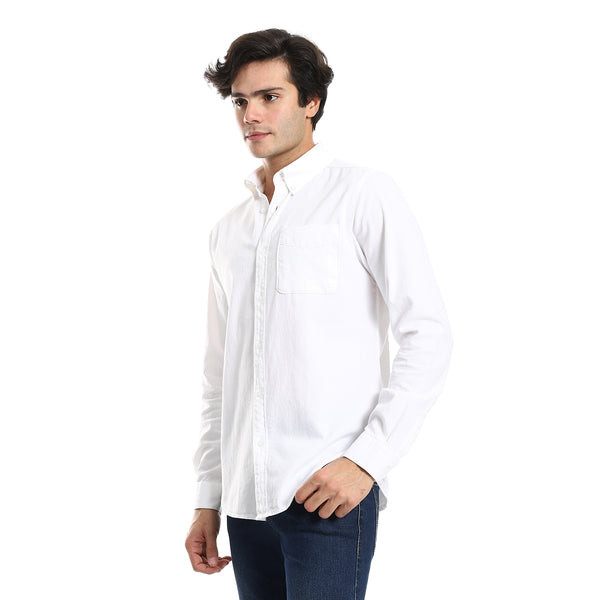 Button Down Collar Long Sleeves Shirt - White