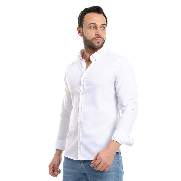 Solid Cotton Full Sleeves Casual Shirt - White