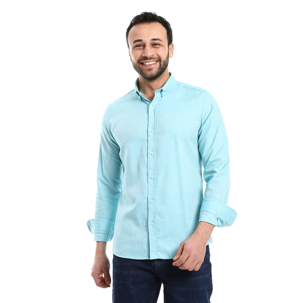 Solid Cotton Full Sleeves Casual Shirt - Light Turquoise