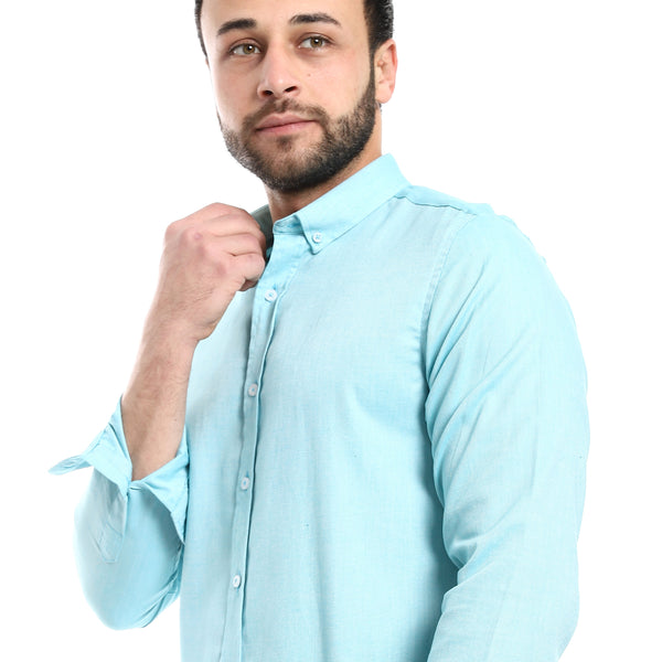 Solid Cotton Full Sleeves Casual Shirt - Light Turquoise