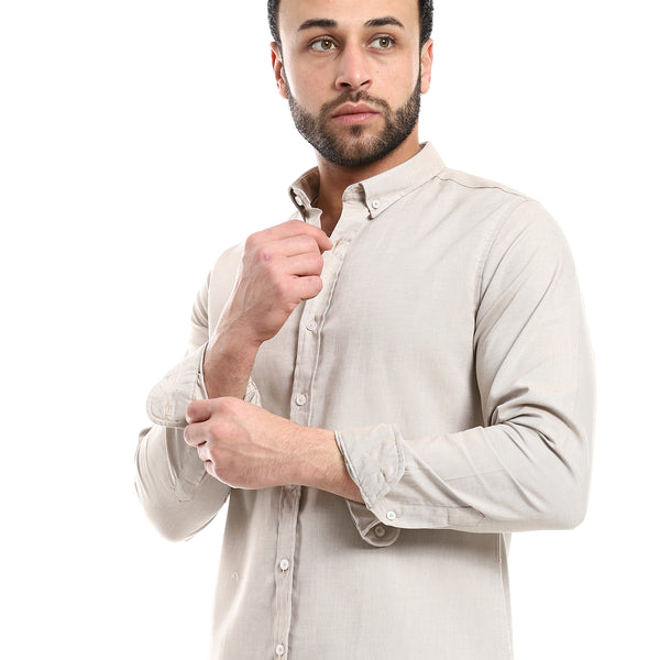 Solid Cotton Full Sleeves Casual Shirt - Dark Beige