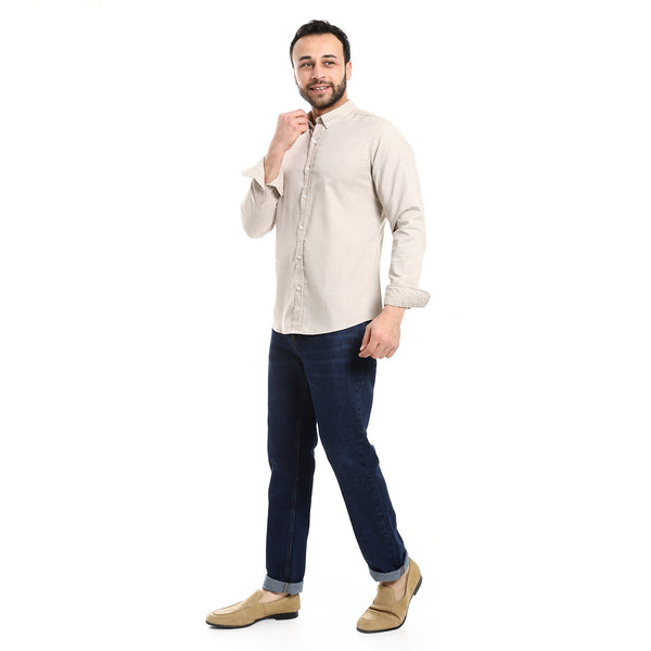 Solid Cotton Full Sleeves Casual Shirt - Dark Beige