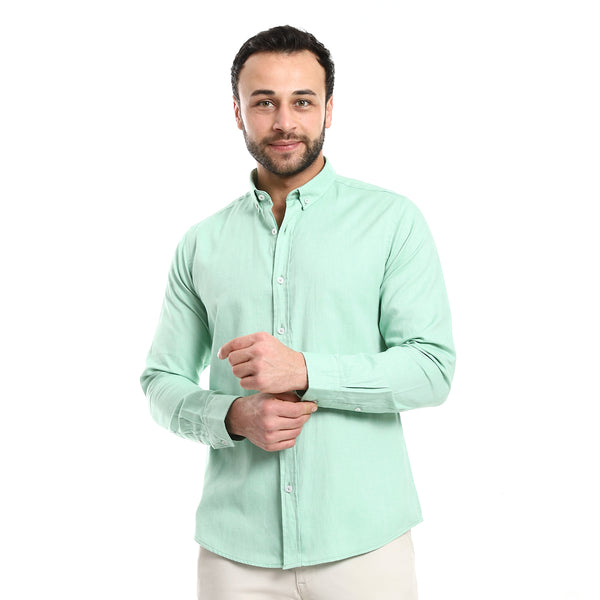 Solid Cotton Full Sleeves Casual Shirt - Mint