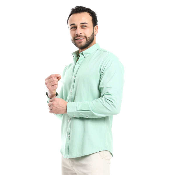 Solid Cotton Full Sleeves Casual Shirt - Mint