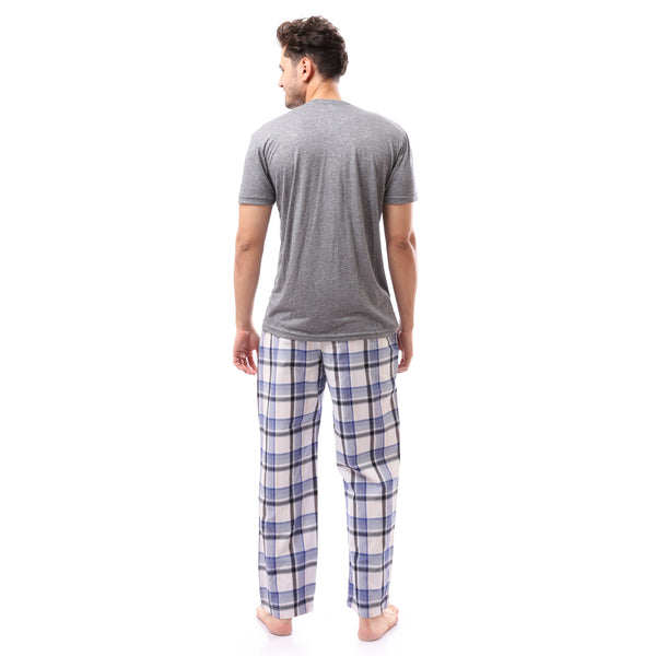 Grey & Blue Patterned Slip On Pajama Set