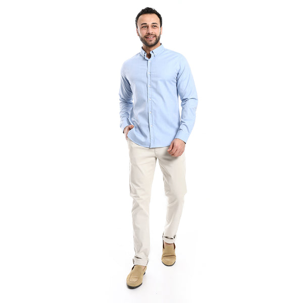 Casual Heather Sky Blue Long Sleeves Shirt