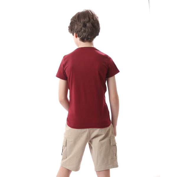 Slip On Round Neck Burgundy Printed Boys Tee