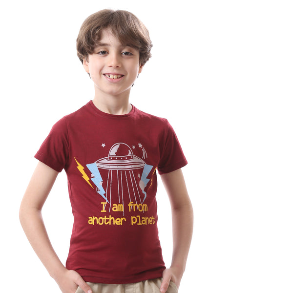 Slip On Round Neck Burgundy Printed Boys Tee