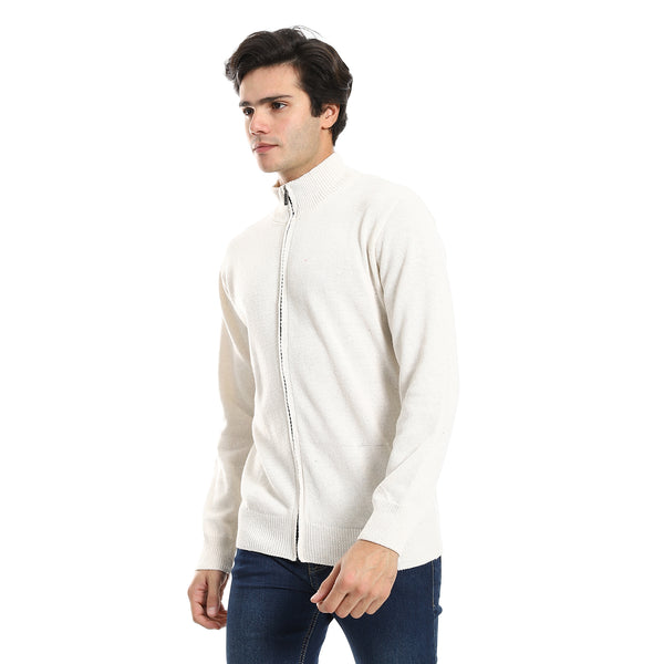 Long Sleeves Solid Beige Winter Sweater