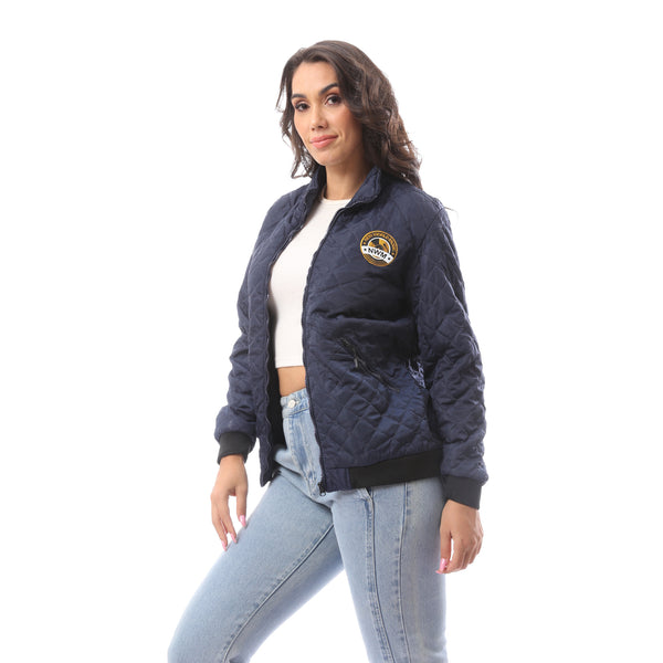 Printed Thermoplastic Fly Zipper Navy Bue Jacket