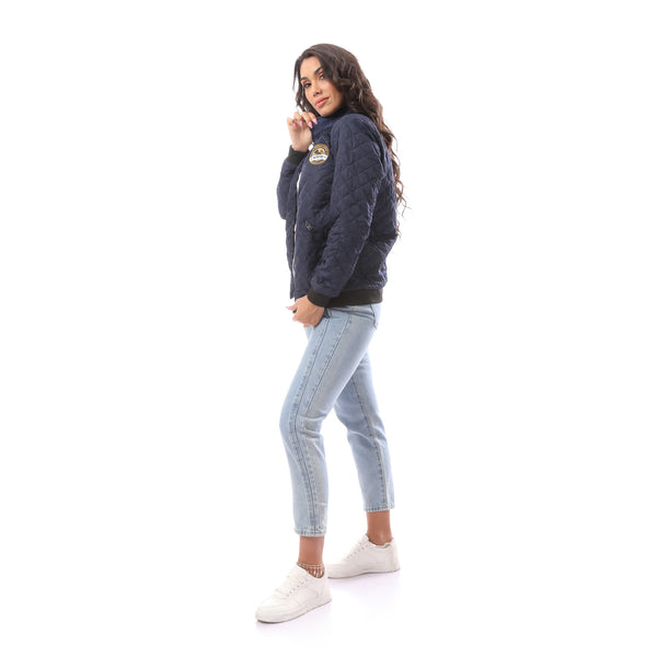 Printed Thermoplastic Fly Zipper Navy Bue Jacket