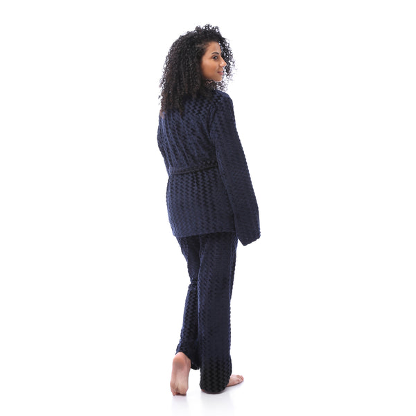 3 Pieces Velour Pajama Set - Dark Navy Blue & Dark Red