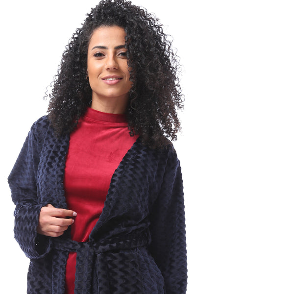 3 Pieces Velour Pajama Set - Dark Navy Blue & Dark Red