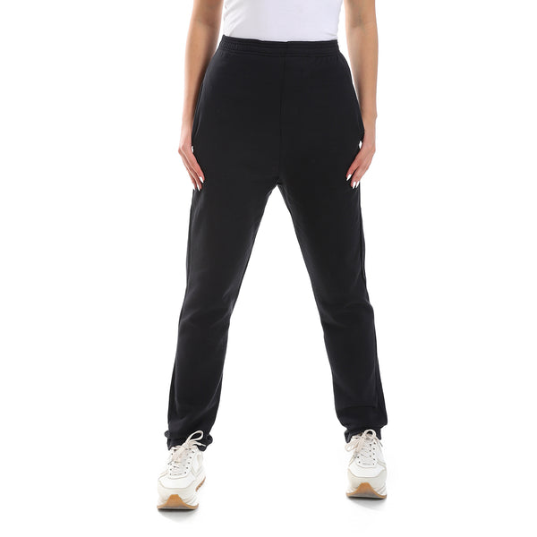 Slip On Plain Black Side Pockets Pajama Bottom