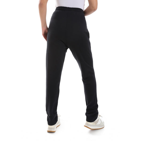 Slip On Plain Black Side Pockets Pajama Bottom