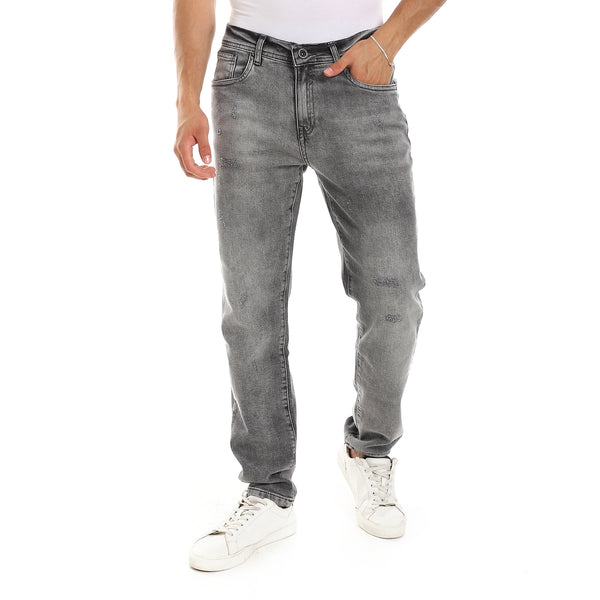 Light Grey Scratched Regular Jeans