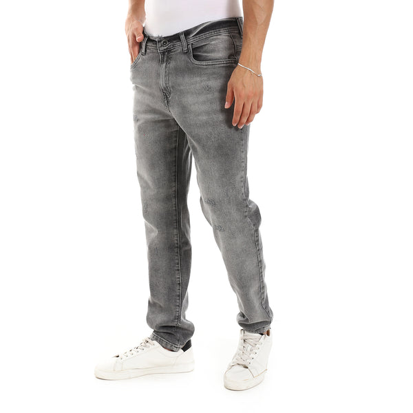 Light Grey Scratched Regular Jeans