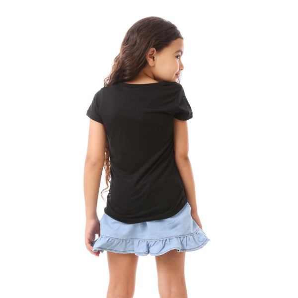 Girls Colorful Printed Cotton Tee - Black