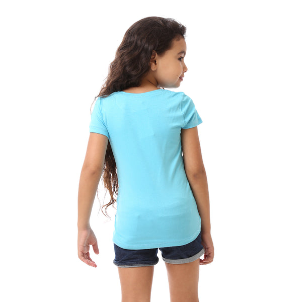 Smile Printed Slip On Girls T-Shirt - Light Blue