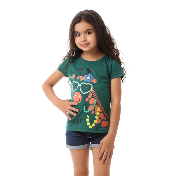 Girls Printed Giraffe Summer Tee - Dark Green