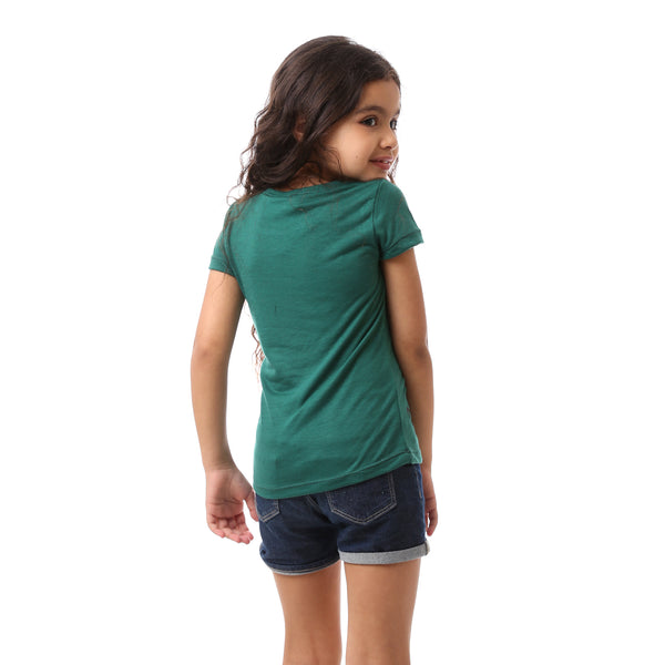 Girls Printed Giraffe Summer Tee - Dark Green