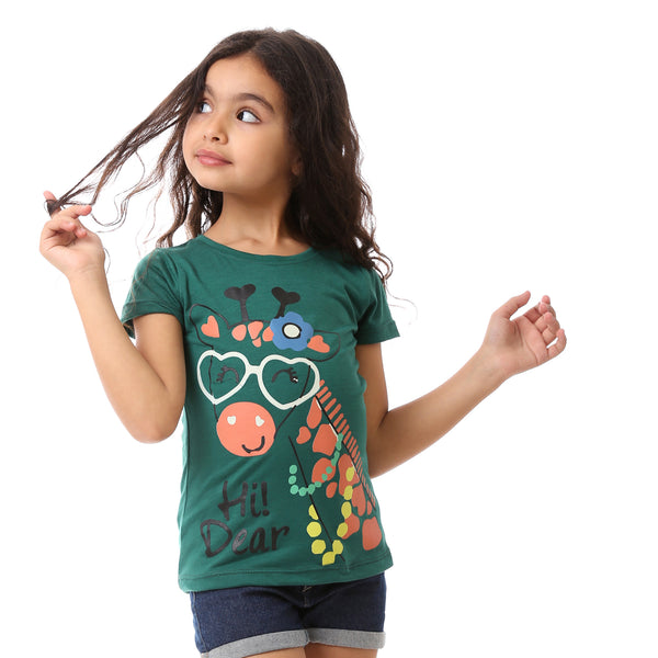 Girls Printed Giraffe Summer Tee - Dark Green