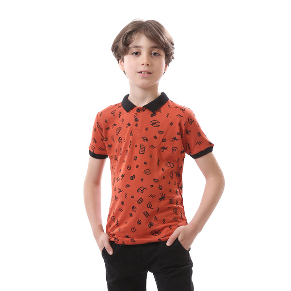 boys-summer-pattern-dark-orange-black-polo-shirt