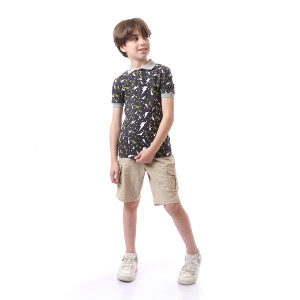 Boys Dark Grey Flashes Casual Polo Shirt