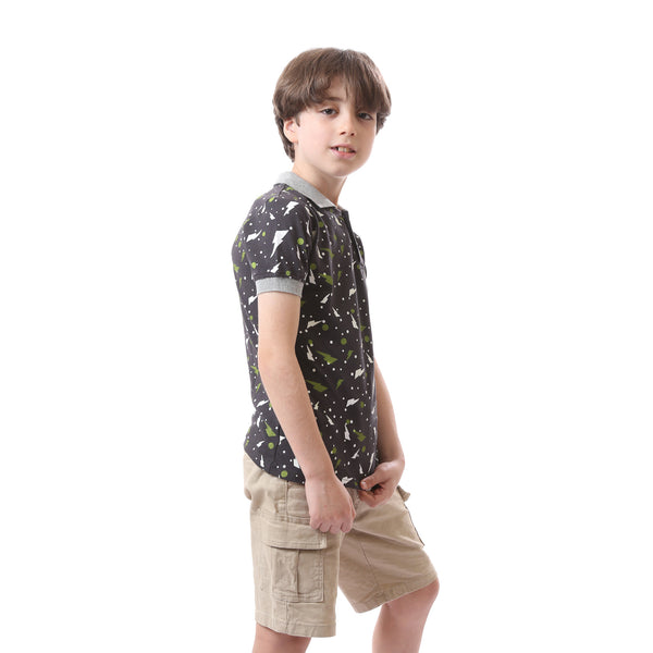 Boys Dark Grey Flashes Casual Polo Shirt