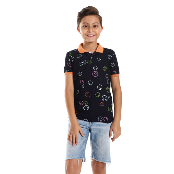 smiley_faces_navy_blue-_white_-_orange_polo_shirt