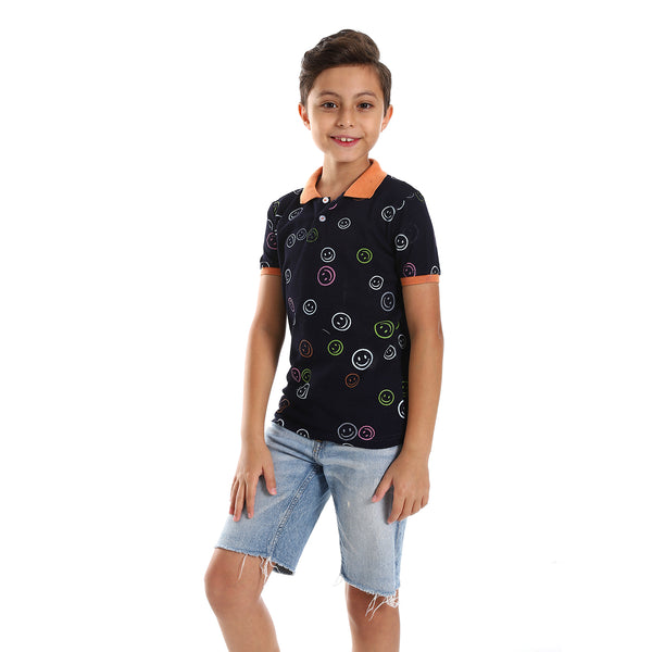 smiley_faces_navy_blue-_white_-_orange_polo_shirt