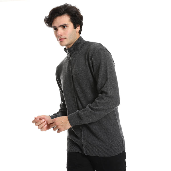 Long Sleeves High Neck Pullover - Ash Grey