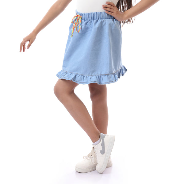 Elastic High Waist Jeans Girls Skirt - Light Blue