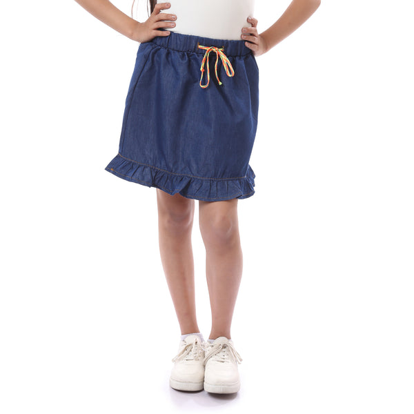 Comfortable Elastic Waist Girls Jeans Skirt - Dark Blue