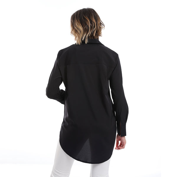 plain_pattern_hidden_buttons_shirt_-_black