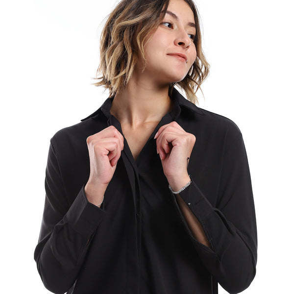 plain_pattern_hidden_buttons_shirt_-_black
