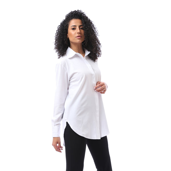 Button Closure Shirt with Classic Collar - White