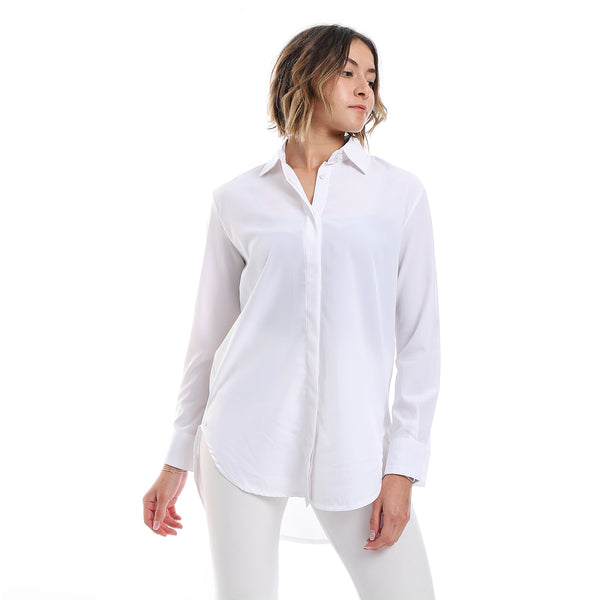 Plain Pattern Hidden Buttons Shirt - White